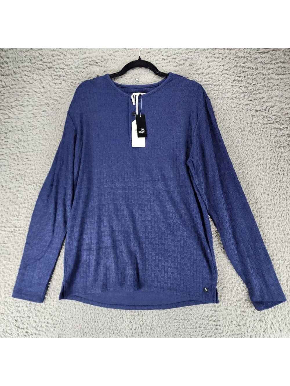 Civil Society Sweater Mens Large Navy Blue Hogan Weft Long Sleeve Henley *NWT*